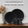 E-far Stoneware Dinnerware Sets for 2, 6-Piece Plates and Bowls Sets, Chip & Scratch Resistant Ribbed Dish Set for Home Restaurant, Microwave & Dishwasher Safe, Midnight Blue(Matte Black)