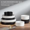 E-far Stoneware Dinnerware Sets for 2, 6-Piece Plates and Bowls Sets, Chip & Scratch Resistant Ribbed Dish Set for Home Restaurant, Microwave & Dishwasher Safe, Dusty Blue(Speckled White & Matte Black)