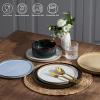 E-far Stoneware Dinnerware Sets for 2, 6-Piece Plates and Bowls Sets, Chip & Scratch Resistant Ribbed Dish Set for Home Restaurant, Microwave & Dishwasher Safe, Dusty Blue(Multicolor)