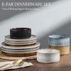 E-far Stoneware Dinnerware Sets for 2, 6-Piece Plates and Bowls Sets, Chip & Scratch Resistant Ribbed Dish Set for Home Restaurant, Microwave & Dishwasher Safe, Midnight Blue(Multicolor)