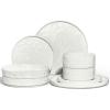 E-far 16-Piece Plates and Bowls Sets with Pasta Bowls – Stoneware Dinnerware Set for 4, Modern Ribbed Dishes, Microwave & Dishwasher Safe, Multicolor(Speckled White)