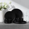 E-far Stoneware Dinnerware Sets for 2, 6-Piece Plates and Bowls Sets, Chip & Scratch Resistant Ribbed Dish Set for Home Restaurant, Microwave & Dishwasher Safe, Midnight Blue(Matte Black)