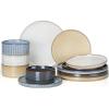 E-far Stoneware Dinnerware Sets for 2, 6-Piece Plates and Bowls Sets, Chip & Scratch Resistant Ribbed Dish Set for Home Restaurant, Microwave & Dishwasher Safe, Midnight Blue(Multicolor)