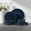 E-far Stoneware Dinnerware Sets for 2, 6-Piece Plates and Bowls Sets, Chip & Scratch Resistant Ribbed Dish Set for Home Restaurant, Microwave & Dishwasher Safe, Midnight Blue(Midnight Blue)