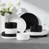 E-far Stoneware Dinnerware Sets for 2, 6-Piece Plates and Bowls Sets, Chip & Scratch Resistant Ribbed Dish Set for Home Restaurant, Microwave & Dishwasher Safe, Dusty Blue(Speckled White & Matte Black)