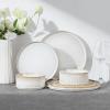 E-far Stoneware Dinnerware Sets for 2, 6-Piece Plates and Bowls Sets, Chip & Scratch Resistant Ribbed Dish Set for Home Restaurant, Microwave & Dishwasher Safe, Dusty Blue(Creamy Beige)