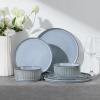 E-far Stoneware Dinnerware Sets for 2, 6-Piece Plates and Bowls Sets, Chip & Scratch Resistant Ribbed Dish Set for Home Restaurant, Microwave & Dishwasher Safe, Midnight Blue(Dusty Blue)