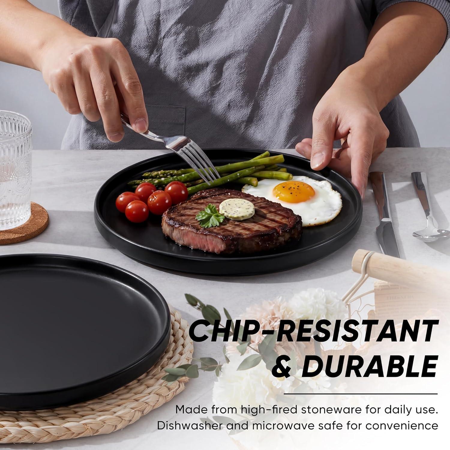 imageEfar 79 Inch Ceramic Dinner Plates 6Piece Stoneware Salad Plates with Raised Edges Chip amp Scratch Resistant Microwave amp Dishwasher Safe Dessert Dishes for Appetizer Salad Speckled KhakiMatte Black