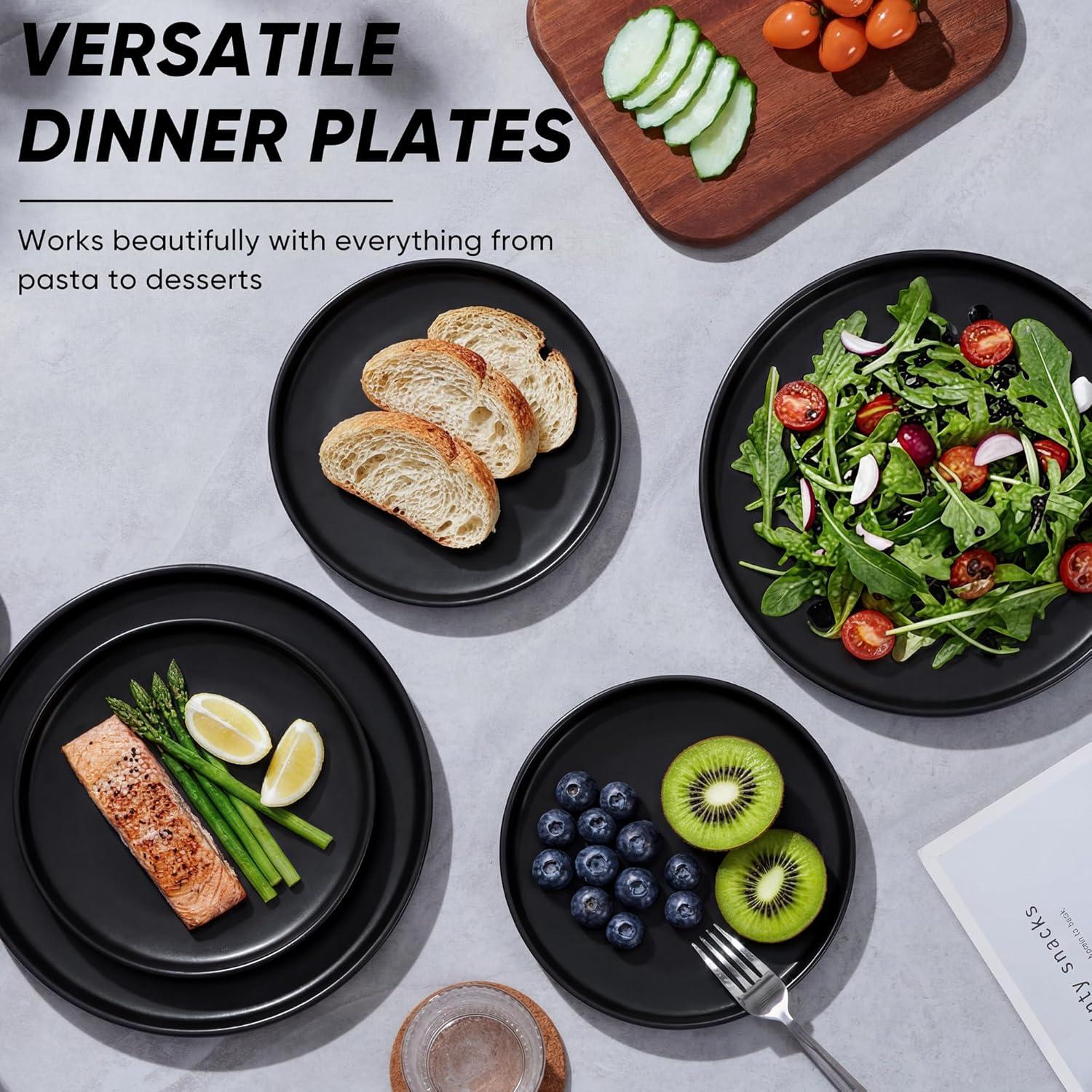 imageEfar 79 Inch Ceramic Dinner Plates 6Piece Stoneware Salad Plates with Raised Edges Chip amp Scratch Resistant Microwave amp Dishwasher Safe Dessert Dishes for Appetizer Salad Speckled KhakiMatte Black