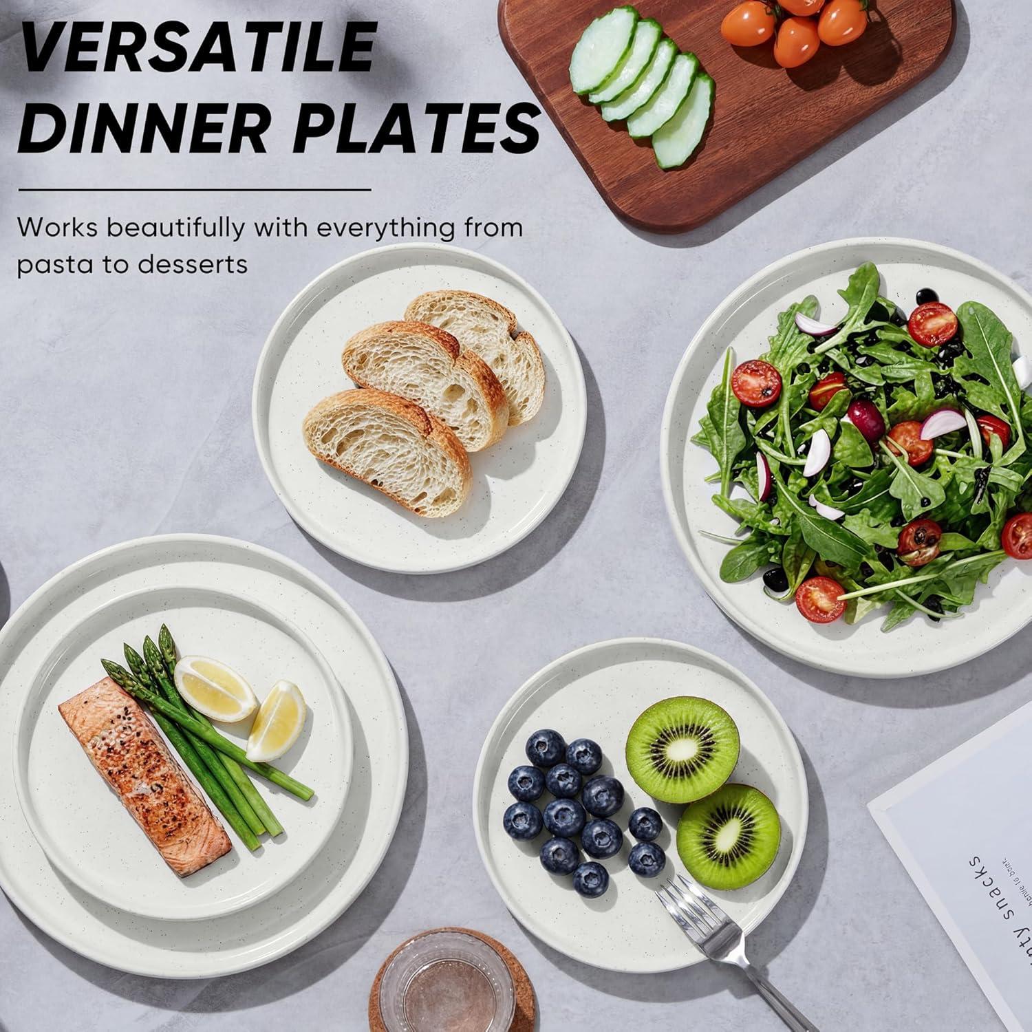 imageEfar 79 Inch Ceramic Dinner Plates 6Piece Stoneware Salad Plates with Raised Edges Chip amp Scratch Resistant Microwave amp Dishwasher Safe Dessert Dishes for Appetizer Salad Speckled KhakiSpeckled White