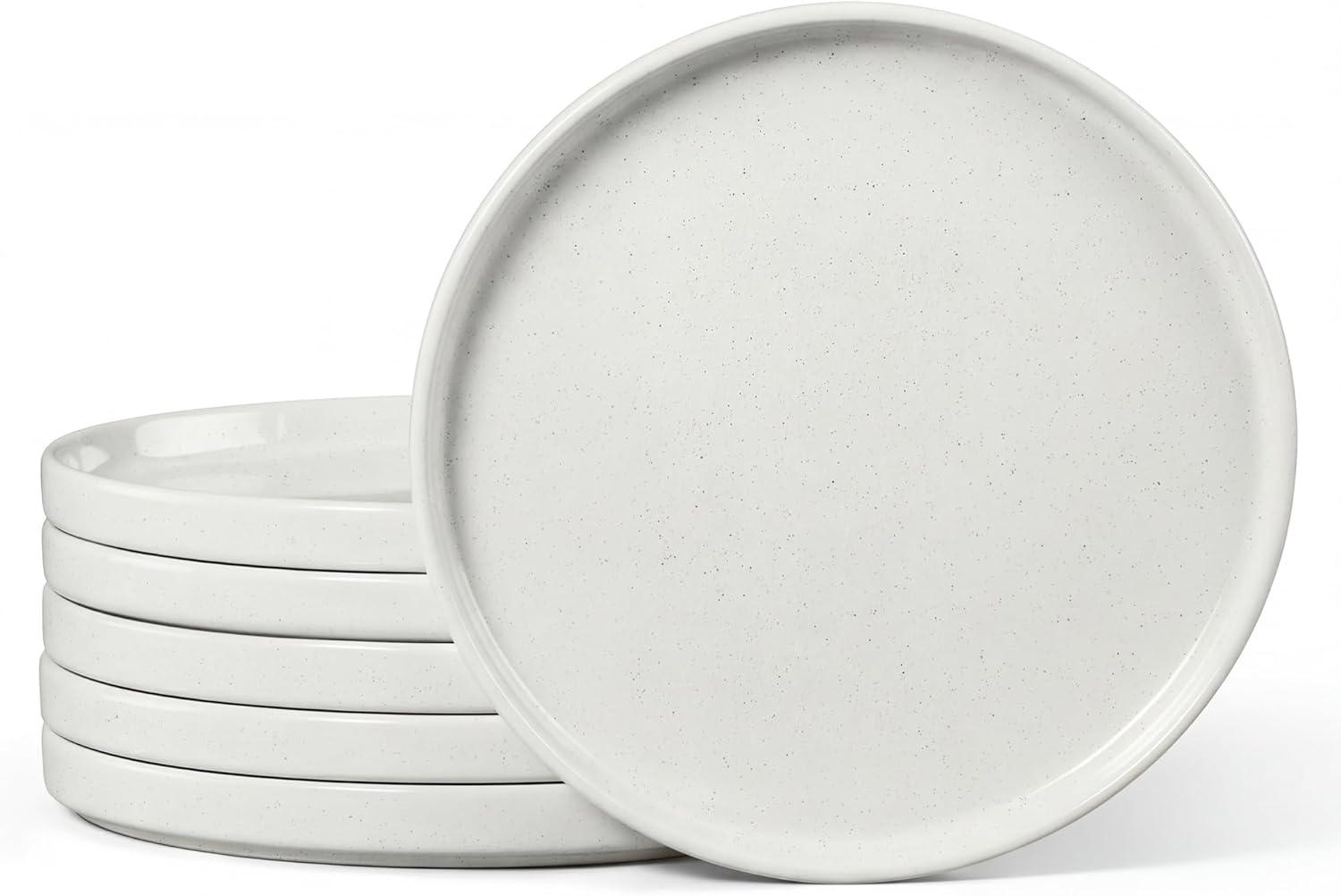 imageEfar 79 Inch Ceramic Dinner Plates 6Piece Stoneware Salad Plates with Raised Edges Chip amp Scratch Resistant Microwave amp Dishwasher Safe Dessert Dishes for Appetizer Salad Speckled KhakiSpeckled White