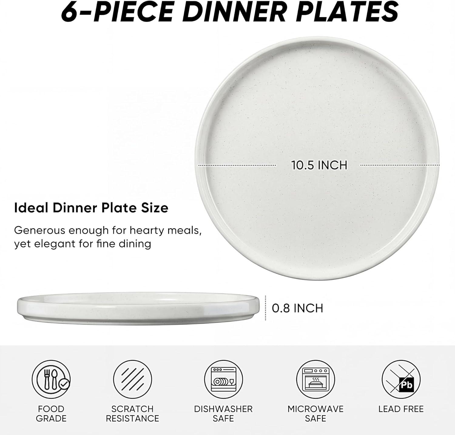 imageEfar 79 Inch Ceramic Dinner Plates 6Piece Stoneware Salad Plates with Raised Edges Chip amp Scratch Resistant Microwave amp Dishwasher Safe Dessert Dishes for Appetizer Salad Speckled KhakiSpeckled White
