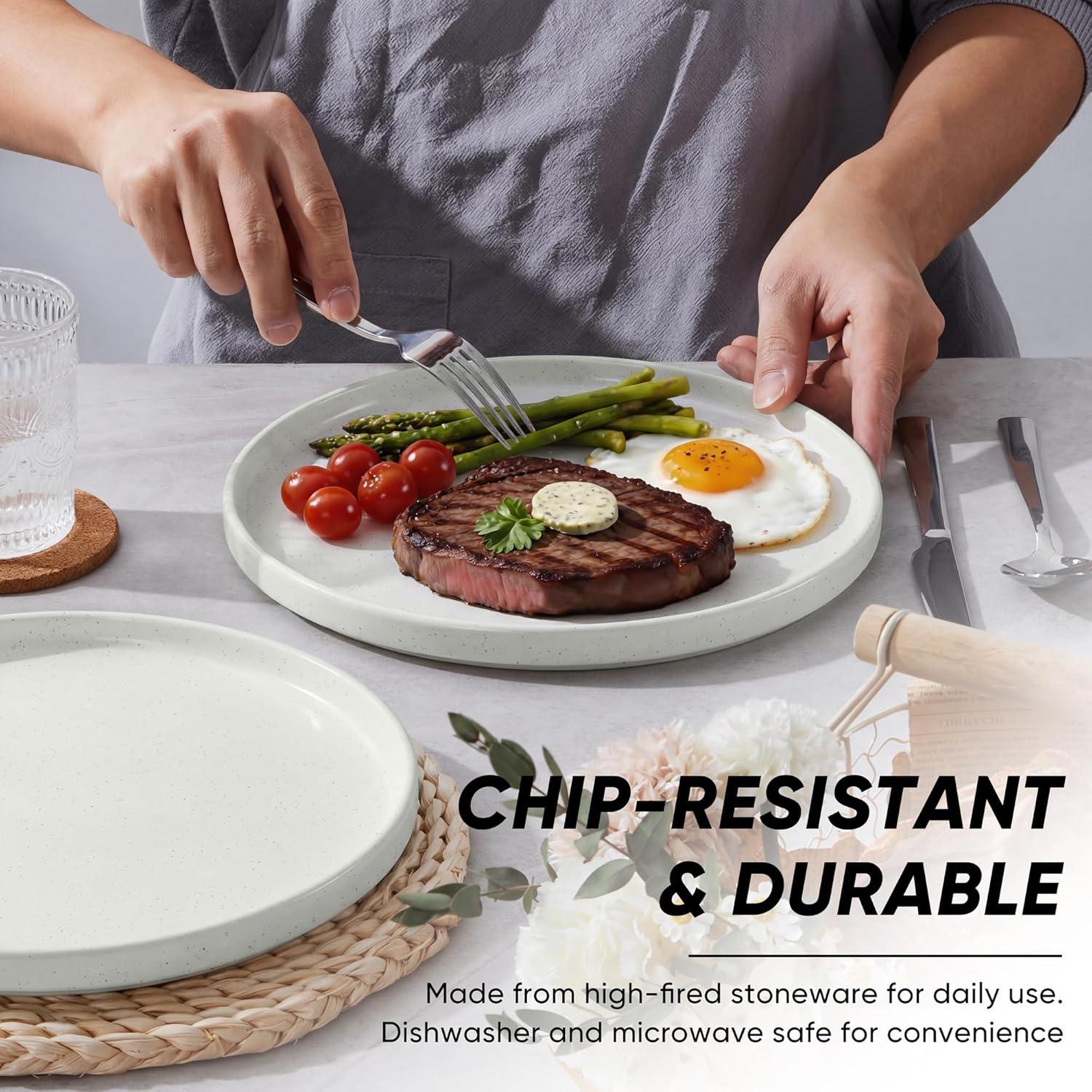 imageEfar 79 Inch Ceramic Dinner Plates 6Piece Stoneware Salad Plates with Raised Edges Chip amp Scratch Resistant Microwave amp Dishwasher Safe Dessert Dishes for Appetizer Salad Speckled KhakiSpeckled White