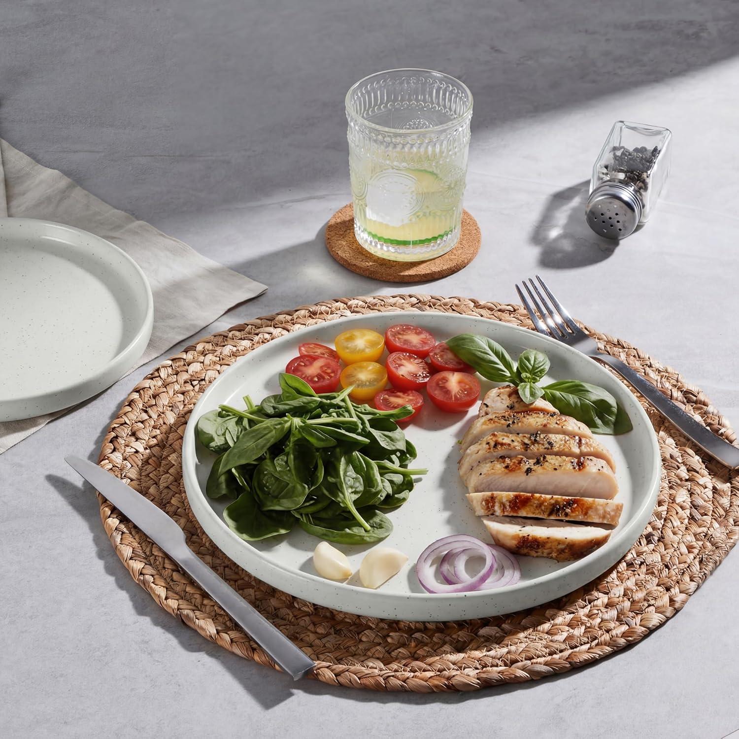 imageEfar 79 Inch Ceramic Dinner Plates 6Piece Stoneware Salad Plates with Raised Edges Chip amp Scratch Resistant Microwave amp Dishwasher Safe Dessert Dishes for Appetizer Salad Speckled KhakiSpeckled White