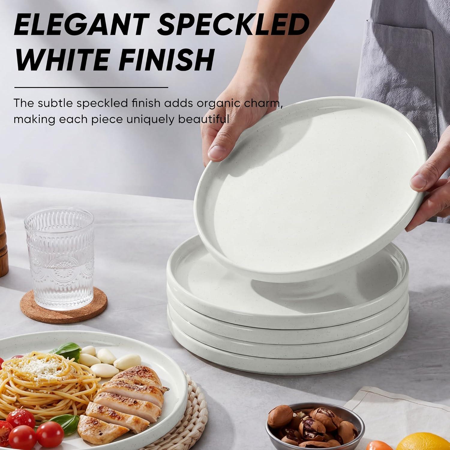 imageEfar 79 Inch Ceramic Dinner Plates 6Piece Stoneware Salad Plates with Raised Edges Chip amp Scratch Resistant Microwave amp Dishwasher Safe Dessert Dishes for Appetizer Salad Speckled KhakiSpeckled White