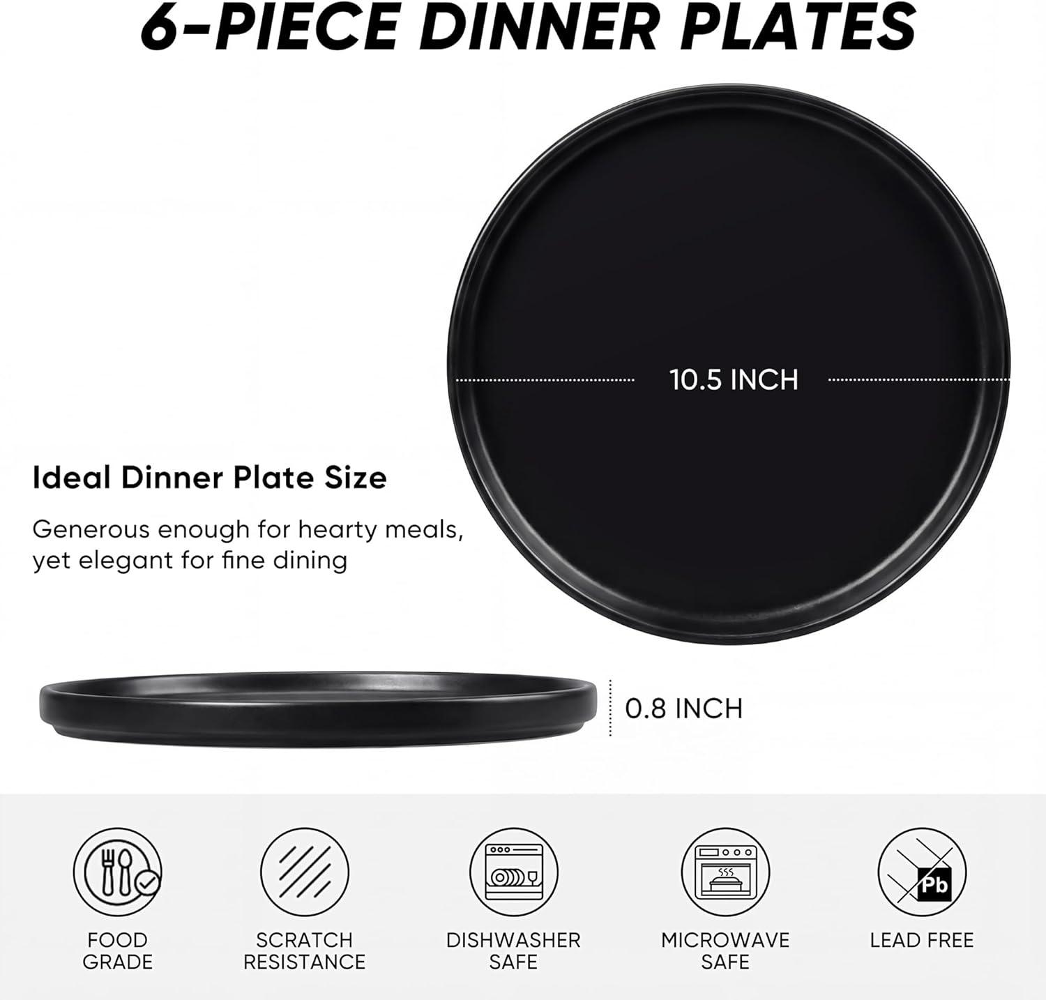 imageEfar 79 Inch Ceramic Dinner Plates 6Piece Stoneware Salad Plates with Raised Edges Chip amp Scratch Resistant Microwave amp Dishwasher Safe Dessert Dishes for Appetizer Salad Speckled KhakiMatte Black