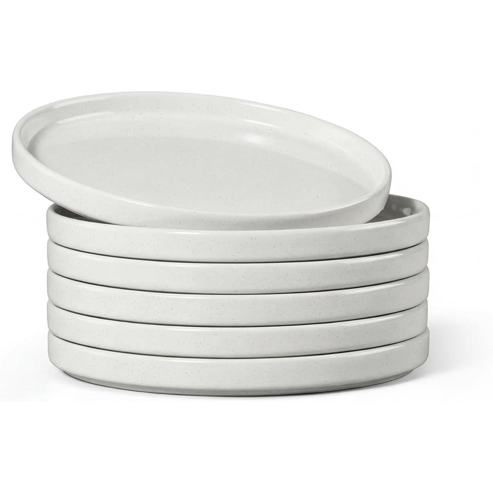 imageEfar 79 Inch Ceramic Dinner Plates 6Piece Stoneware Salad Plates with Raised Edges Chip amp Scratch Resistant  Microwave amp Dishwasher Safe Dessert Dishes for Appetizer Salad Speckled KhakiSpeckled White