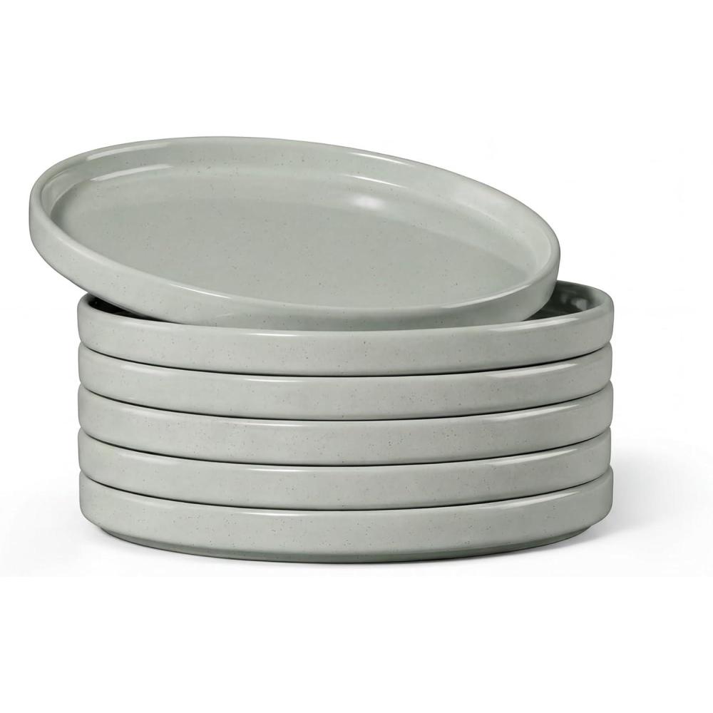 imageEfar White Dinner Plates Set of 6 105 Inch Stoneware Dinner Plates with Raised Edges Chip amp Scratch Resistant  Microwave amp Dishwasher Safe Modern Ceramic Dishes for Dessert Salad Speckled WhiteMist Green