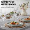 E-far 7.9 Inch Ceramic Dinner Plates, 6-Piece Stoneware Salad Plates with Raised Edges, Chip & Scratch Resistant | Microwave & Dishwasher Safe Dessert Dishes for Appetizer Salad, Speckled Khaki(Mist Green)