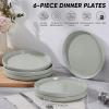 E-far 7.9 Inch Ceramic Dinner Plates, 6-Piece Stoneware Salad Plates with Raised Edges, Chip & Scratch Resistant | Microwave & Dishwasher Safe Dessert Dishes for Appetizer Salad, Speckled Khaki(Mist Green)