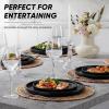 E-far 7.9 Inch Ceramic Dinner Plates, 6-Piece Stoneware Salad Plates with Raised Edges, Chip & Scratch Resistant | Microwave & Dishwasher Safe Dessert Dishes for Appetizer Salad, Speckled Khaki(Matte Black)