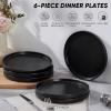 E-far 7.9 Inch Ceramic Dinner Plates, 6-Piece Stoneware Salad Plates with Raised Edges, Chip & Scratch Resistant | Microwave & Dishwasher Safe Dessert Dishes for Appetizer Salad, Speckled Khaki(Matte Black)