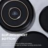 E-far White Dinner Plates Set of 6, 10.5 Inch Stoneware Dinner Plates with Raised Edges, Chip & Scratch Resistant | Microwave & Dishwasher Safe Modern Ceramic Dishes for Dessert Salad, Speckled White(Matte Black)