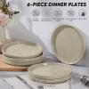 E-far White Dinner Plates Set of 6, 10.5 Inch Stoneware Dinner Plates with Raised Edges, Chip & Scratch Resistant | Microwave & Dishwasher Safe Modern Ceramic Dishes for Dessert Salad, Speckled White(Deep Khaki)