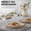 E-far White Dinner Plates Set of 6, 10.5 Inch Stoneware Dinner Plates with Raised Edges, Chip & Scratch Resistant | Microwave & Dishwasher Safe Modern Ceramic Dishes for Dessert Salad, Speckled White(Deep Khaki)