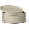 E-far White Dinner Plates Set of 6, 10.5 Inch Stoneware Dinner Plates with Raised Edges, Chip & Scratch Resistant | Microwave & Dishwasher Safe Modern Ceramic Dishes for Dessert Salad, Speckled White(Deep Khaki)