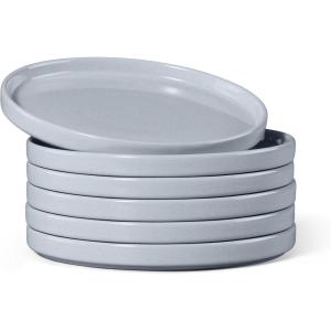 E-far White Dinner Plates Set of 6, 10.5 Inch Stoneware Dinner Plates with Raised Edges, Chip & Scratch Resistant | Microwave & Dishwasher Safe Modern Ceramic Dishes for Dessert Salad, Speckled White(Haze Gray)