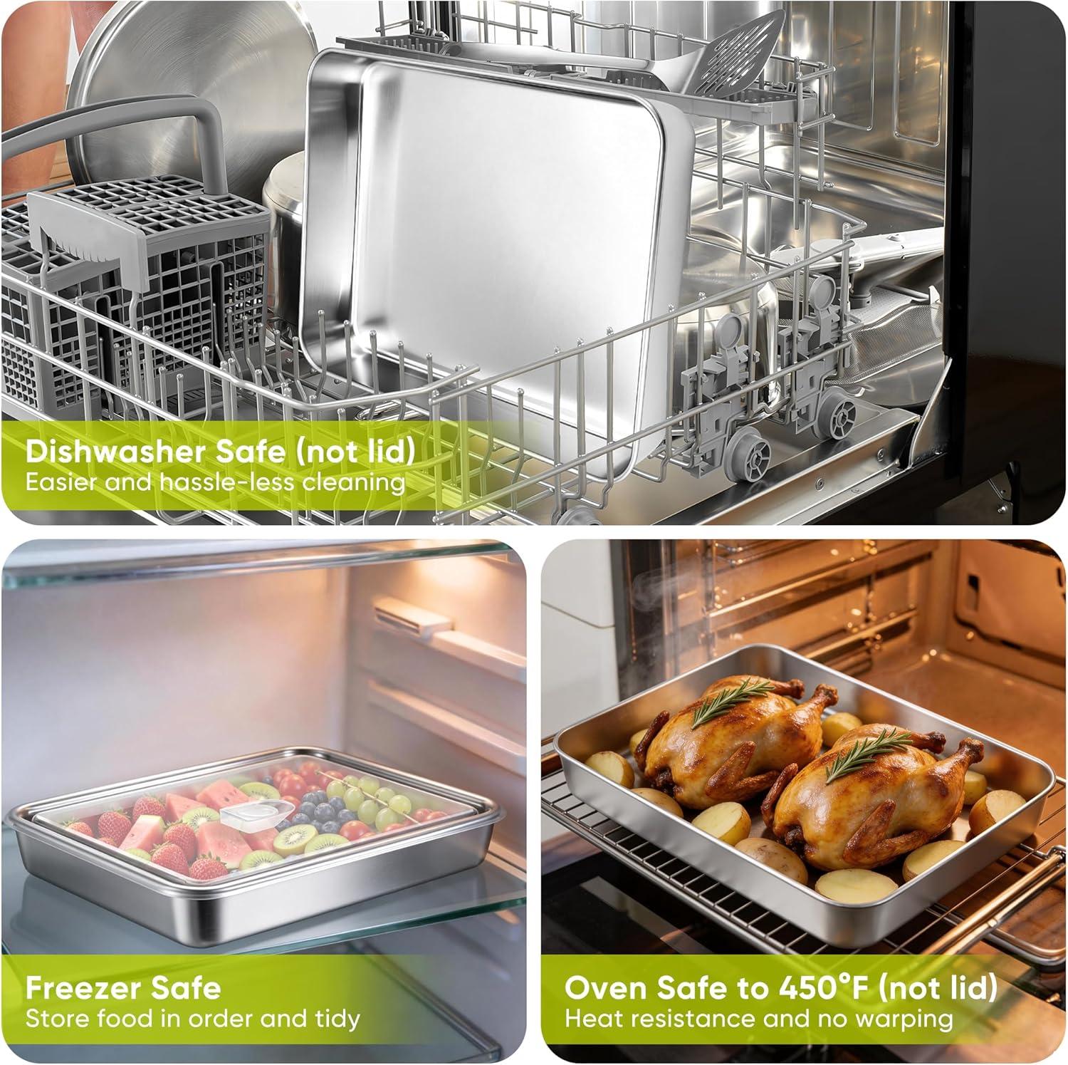 imageEfar Mini Lasagna Pan Stainless Steel Rectangular Baking Pan 9x7x2 Inch Sheet Cake Pan Metal Bakeware Toaster Oven Tray for Brownie Casserole Deep Side amp Heavy Duty AntiRust amp Dishwasher Safe122x95 with lid