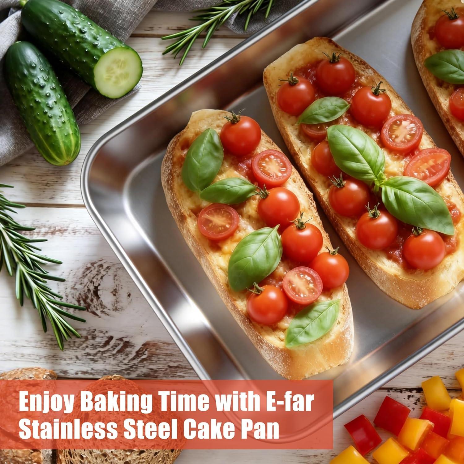 imageEfar Mini Lasagna Pan Stainless Steel Rectangular Baking Pan 9x7x2 Inch Sheet Cake Pan Metal Bakeware Toaster Oven Tray for Brownie Casserole Deep Side amp Heavy Duty AntiRust amp Dishwasher Safe102x79