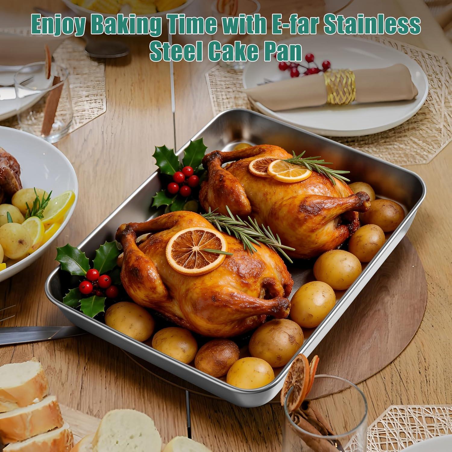 imageEfar Mini Lasagna Pan Stainless Steel Rectangular Baking Pan 9x7x2 Inch Sheet Cake Pan Metal Bakeware Toaster Oven Tray for Brownie Casserole Deep Side amp Heavy Duty AntiRust amp Dishwasher Safe122x95