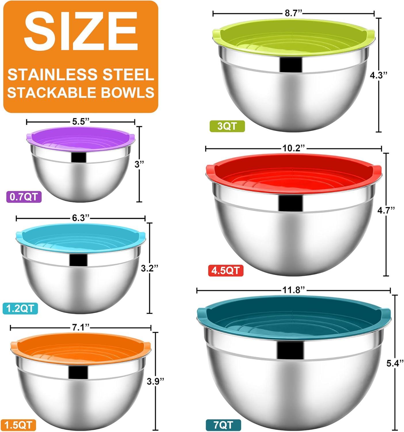 imageEfar Mixing Bowls With Lids Sets of 5 10Piece Stainless Steel Salad Metal Nesting Bowl for Baking Cooking and Prepping Airtight Lid amp Stackable Design Size 46 3 21 15 07 QT BlueMulticolor