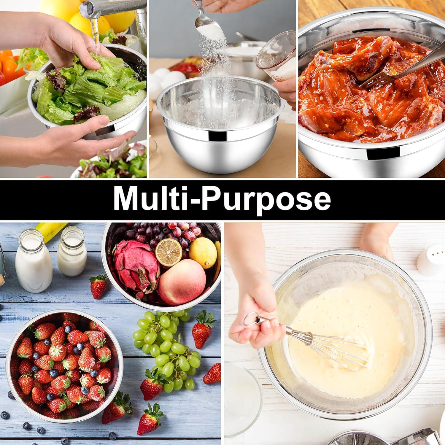 imageEfar Mixing Bowls With Lids Sets of 5 10Piece Stainless Steel Salad Metal Nesting Bowl for Baking Cooking and Prepping Airtight Lid amp Stackable Design Size 46 3 21 15 07 QT BlueBlack