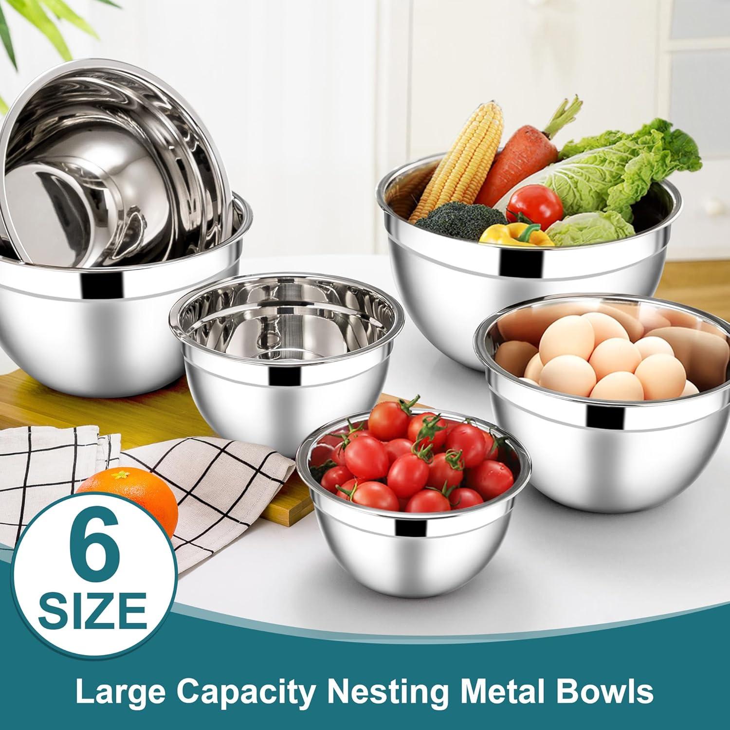 imageEfar Mixing Bowls With Lids Sets of 5 10Piece Stainless Steel Salad Metal Nesting Bowl for Baking Cooking and Prepping Airtight Lid amp Stackable Design Size 46 3 21 15 07 QT KhakiDark Blue