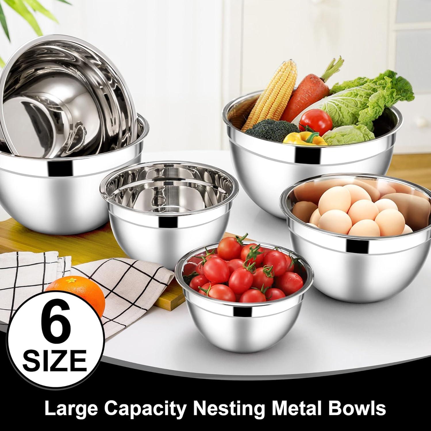 imageEfar Mixing Bowls With Lids Sets of 5 10Piece Stainless Steel Salad Metal Nesting Bowl for Baking Cooking and Prepping Airtight Lid amp Stackable Design Size 46 3 21 15 07 QT BlueBlack