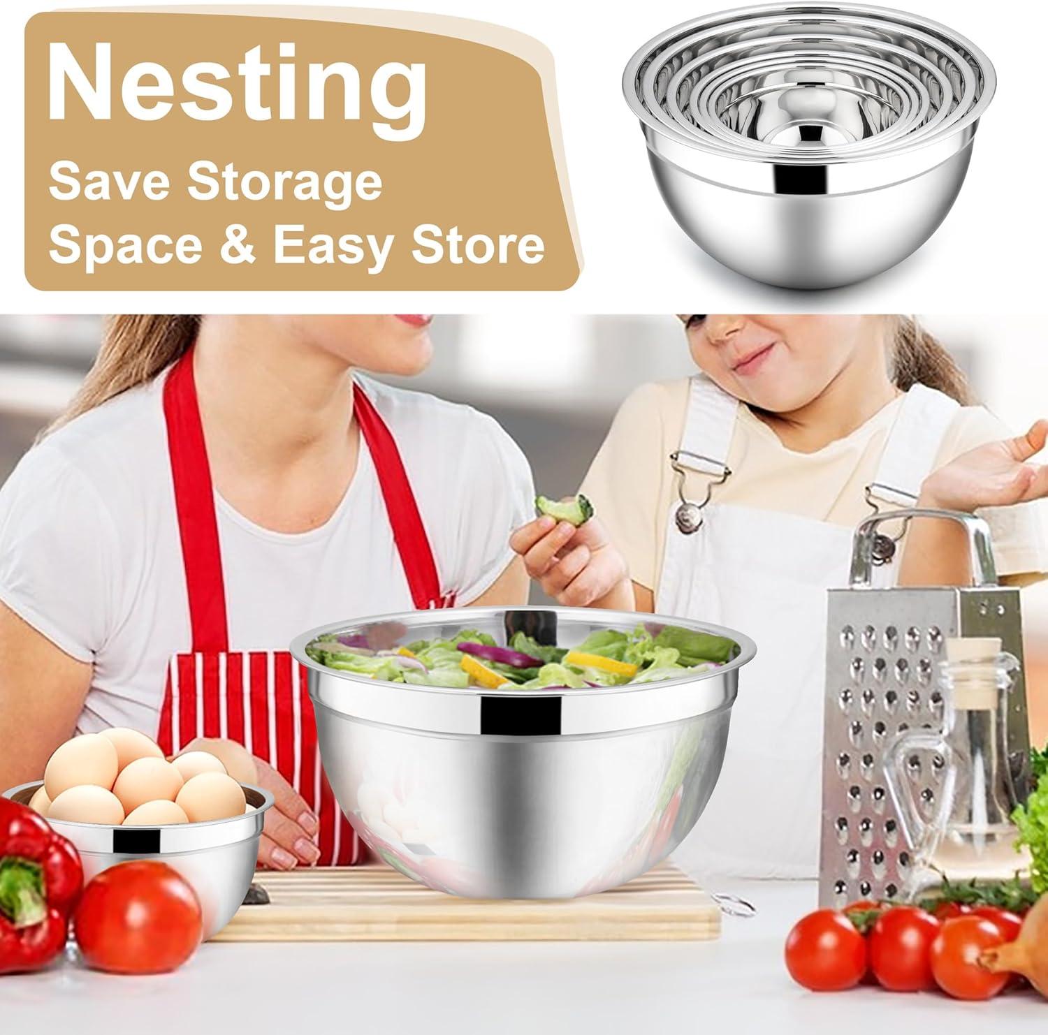 imageEfar Mixing Bowls With Lids Sets of 5 10Piece Stainless Steel Salad Metal Nesting Bowl for Baking Cooking and Prepping Airtight Lid amp Stackable Design Size 46 3 21 15 07 QT KhakiKhaki