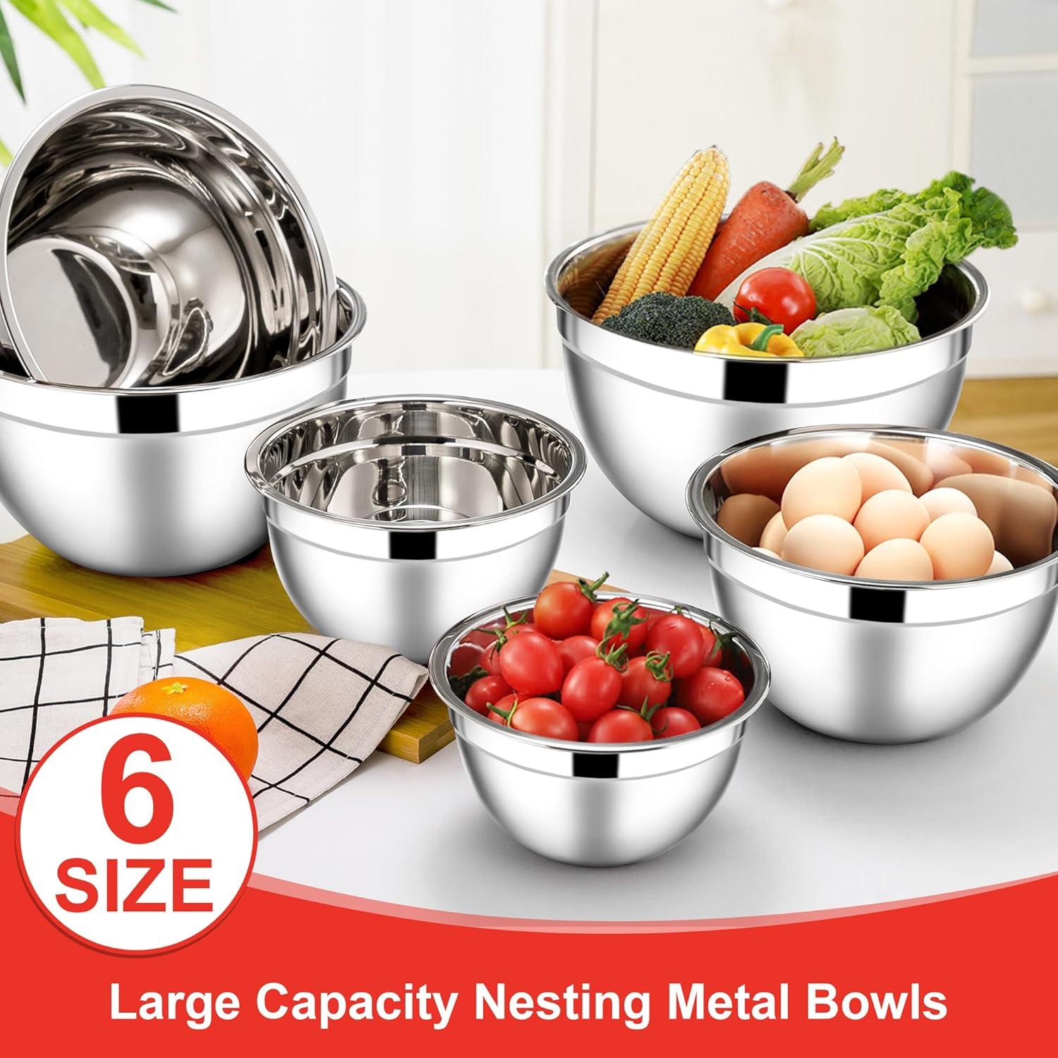 imageEfar Mixing Bowls With Lids Sets of 5 10Piece Stainless Steel Salad Metal Nesting Bowl for Baking Cooking and Prepping Airtight Lid amp Stackable Design Size 46 3 21 15 07 QT BlackRed