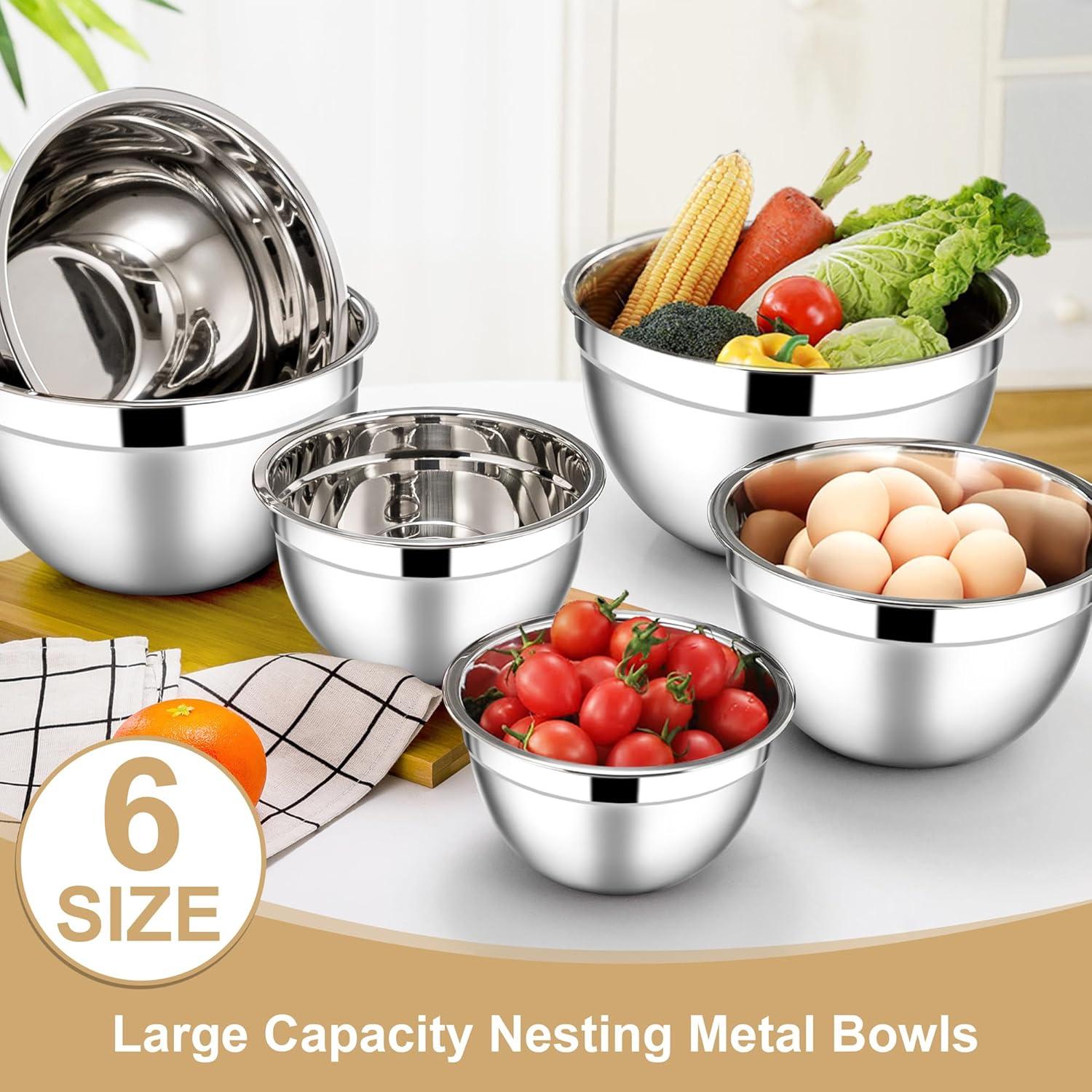 imageEfar Mixing Bowls With Lids Sets of 5 10Piece Stainless Steel Salad Metal Nesting Bowl for Baking Cooking and Prepping Airtight Lid amp Stackable Design Size 46 3 21 15 07 QT BlackKhaki