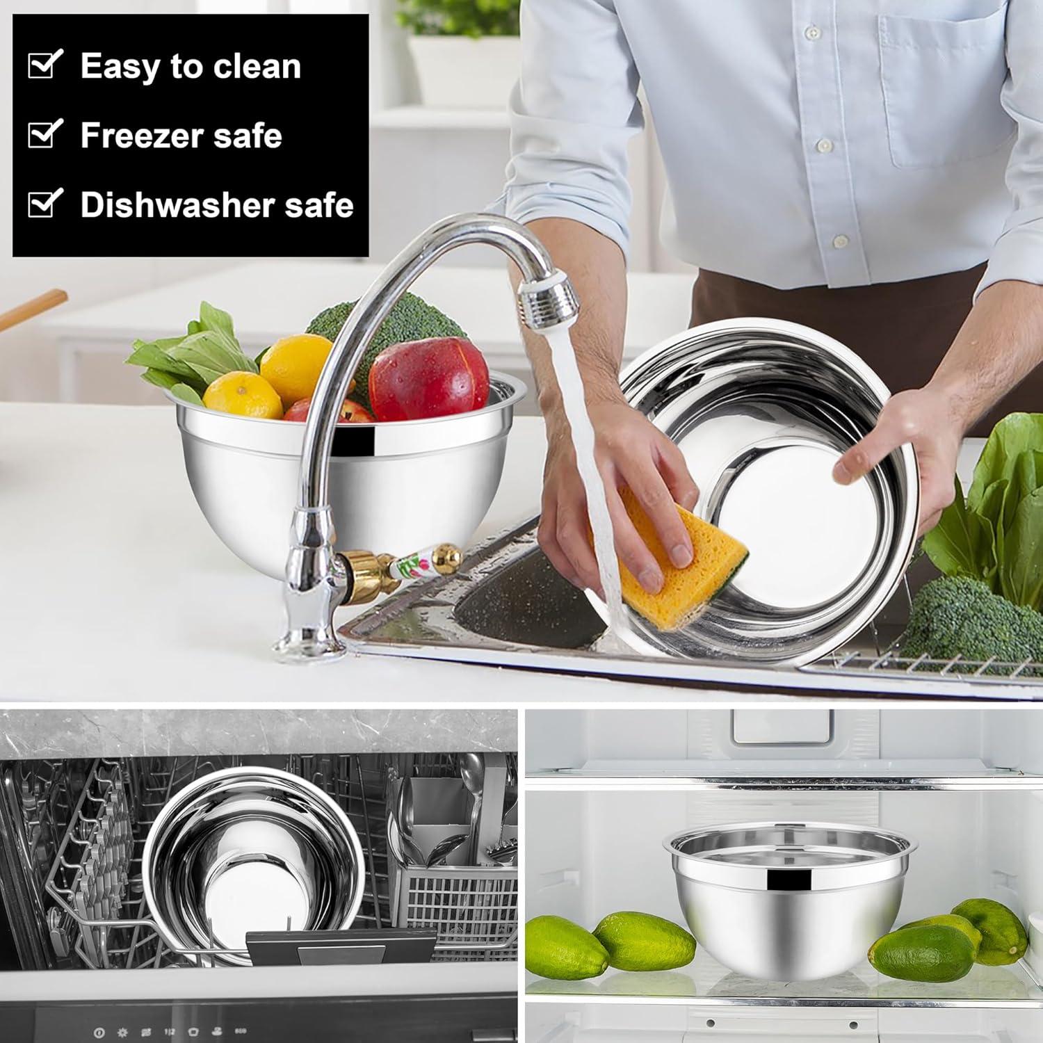 imageEfar Mixing Bowls With Lids Sets of 5 10Piece Stainless Steel Salad Metal Nesting Bowl for Baking Cooking and Prepping Airtight Lid amp Stackable Design Size 46 3 21 15 07 QT KhakiBlack