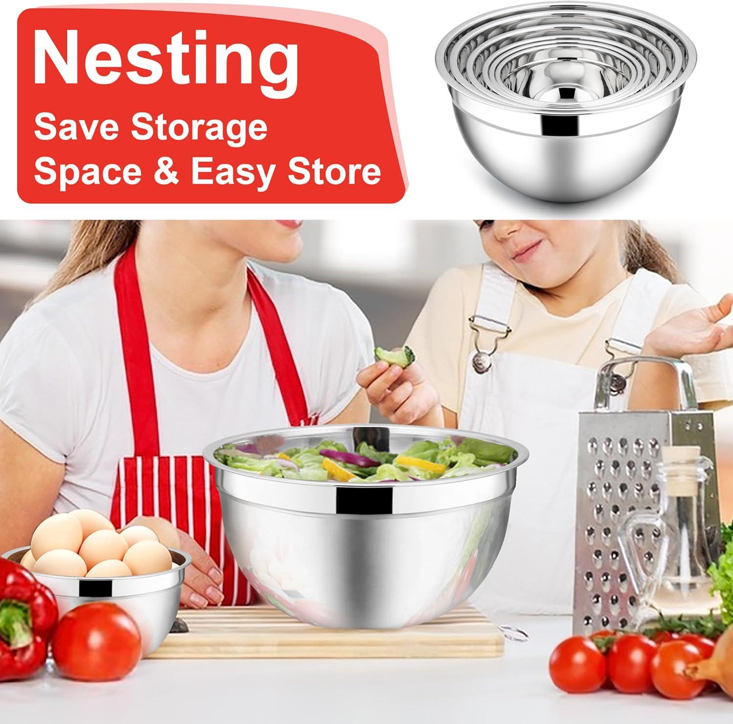 imageEfar Mixing Bowls With Lids Sets of 5 10Piece Stainless Steel Salad Metal Nesting Bowl for Baking Cooking and Prepping Airtight Lid amp Stackable Design Size 46 3 21 15 07 QT BlackRed