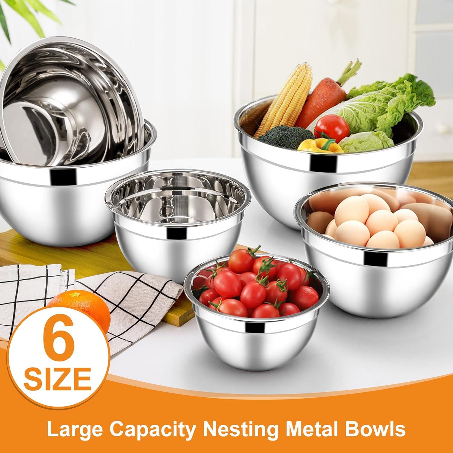 imageEfar Mixing Bowls With Lids Sets of 5 10Piece Stainless Steel Salad Metal Nesting Bowl for Baking Cooking and Prepping Airtight Lid amp Stackable Design Size 46 3 21 15 07 QT BlueMulticolor