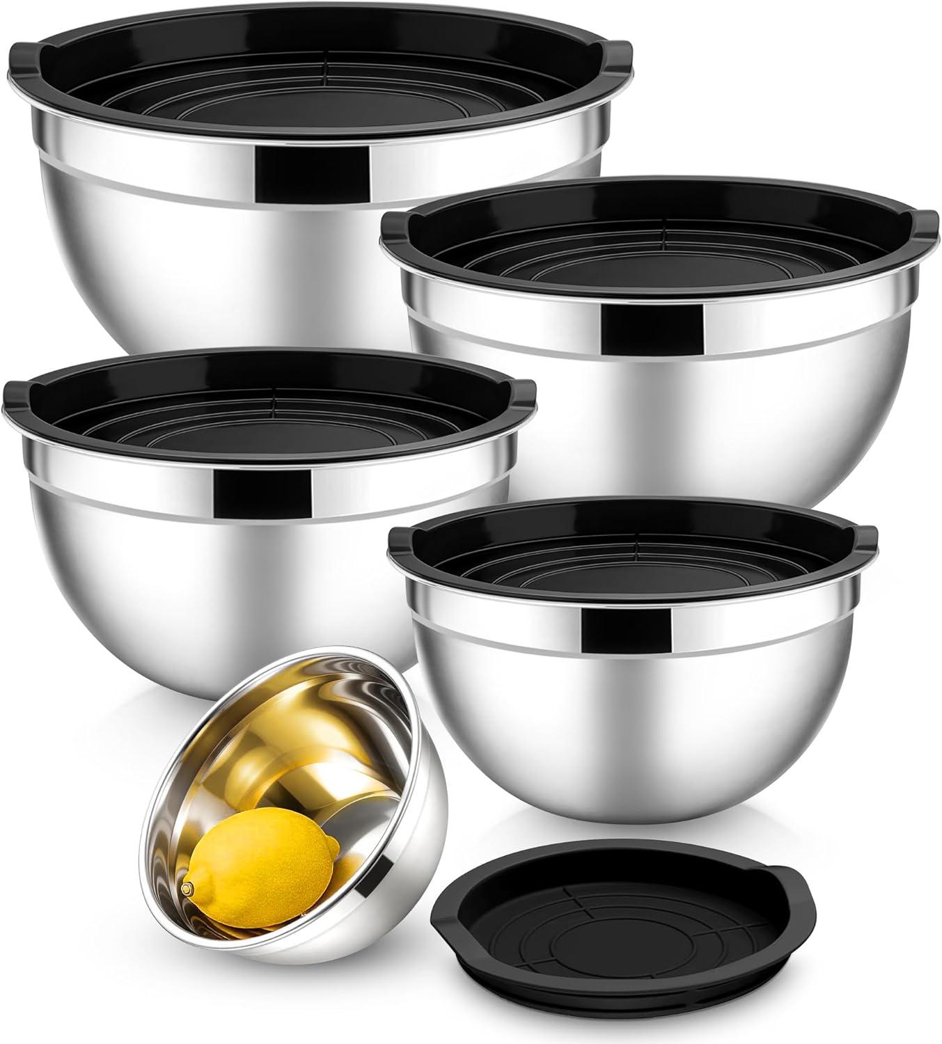 imageEfar Mixing Bowls With Lids Sets of 5 10Piece Stainless Steel Salad Metal Nesting Bowl for Baking Cooking and Prepping Airtight Lid amp Stackable Design Size 46 3 21 15 07 QT BlueBlack
