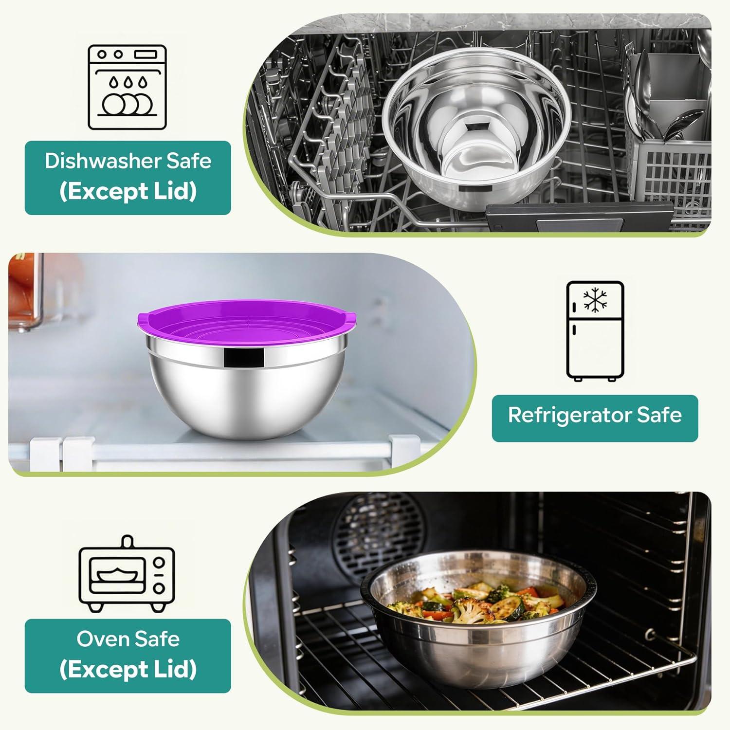 imageEfar Mixing Bowls With Lids Sets of 5 10Piece Stainless Steel Salad Metal Nesting Bowl for Baking Cooking and Prepping Airtight Lid amp Stackable Design Size 46 3 21 15 07 QT BlueMulticolor