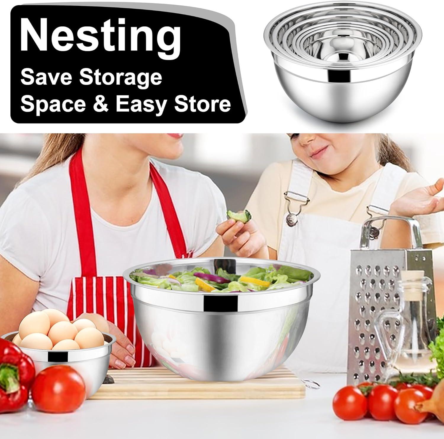 imageEfar Mixing Bowls With Lids Sets of 5 10Piece Stainless Steel Salad Metal Nesting Bowl for Baking Cooking and Prepping Airtight Lid amp Stackable Design Size 46 3 21 15 07 QT KhakiBlack
