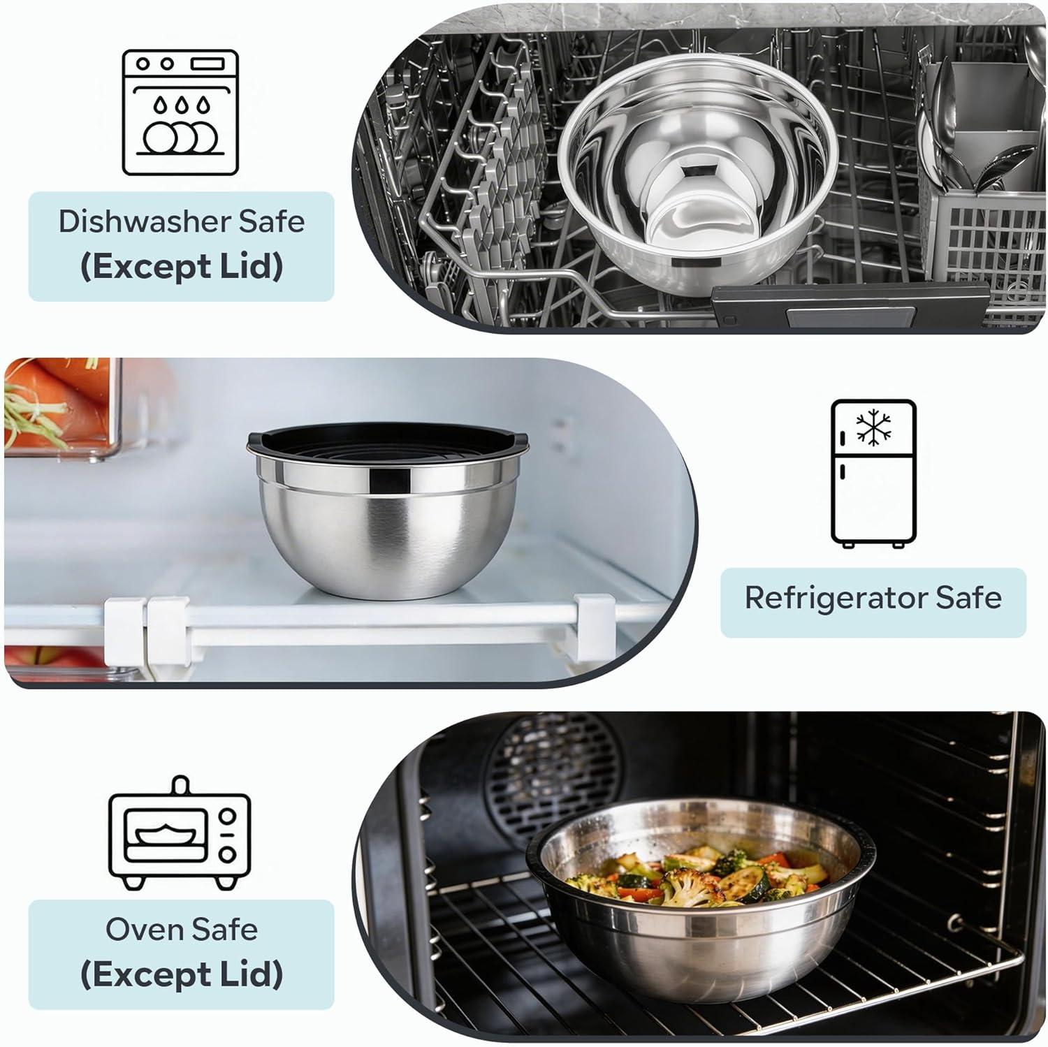 imageEfar Mixing Bowls With Lids Sets of 5 10Piece Stainless Steel Salad Metal Nesting Bowl for Baking Cooking and Prepping Airtight Lid amp Stackable Design Size 46 3 21 15 07 QT BlueBlack