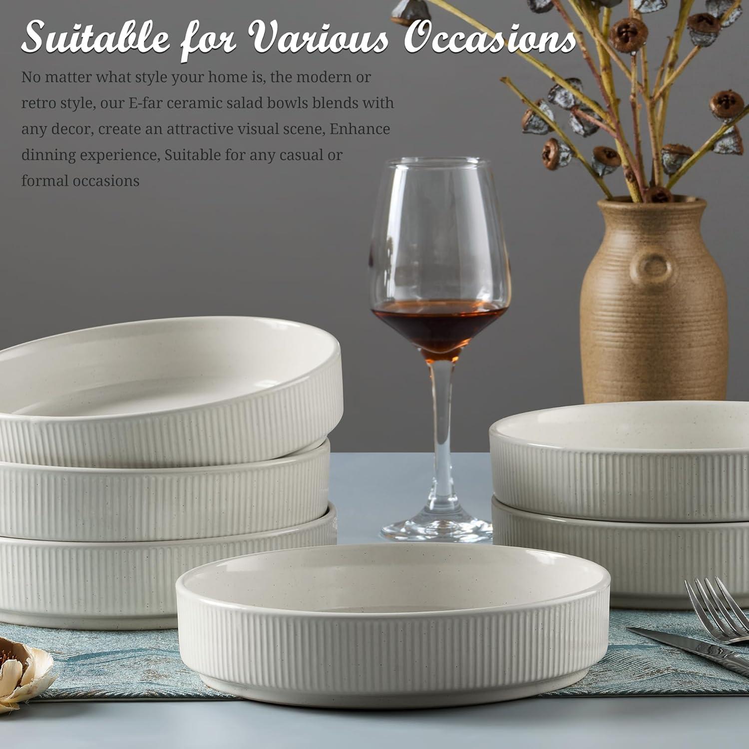 imageEfar Pasta Bowls Set of 4 35oz Large Salad Bowl Plate for Dinner Serving Soup Wide amp Shallow Ceramic Stoneware Pasta Plates Microwave amp Dishwasher Safe Reactive Glaze TextureStripe Matte BlackSpeckled White