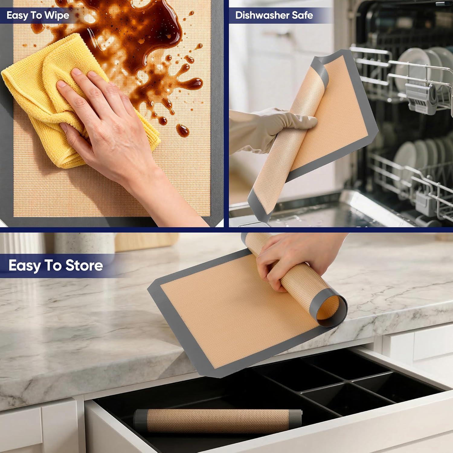 imageEfar Small Silicone Baking Mats 2Pack Nonstick Reusable Silicone Mat for Toaster Oven Pan Baking Cookie Fit 75x10 Rectangle Sheet Tray for Steak Food Grade amp HeatResistant Easy Clean Gray95x71 inch